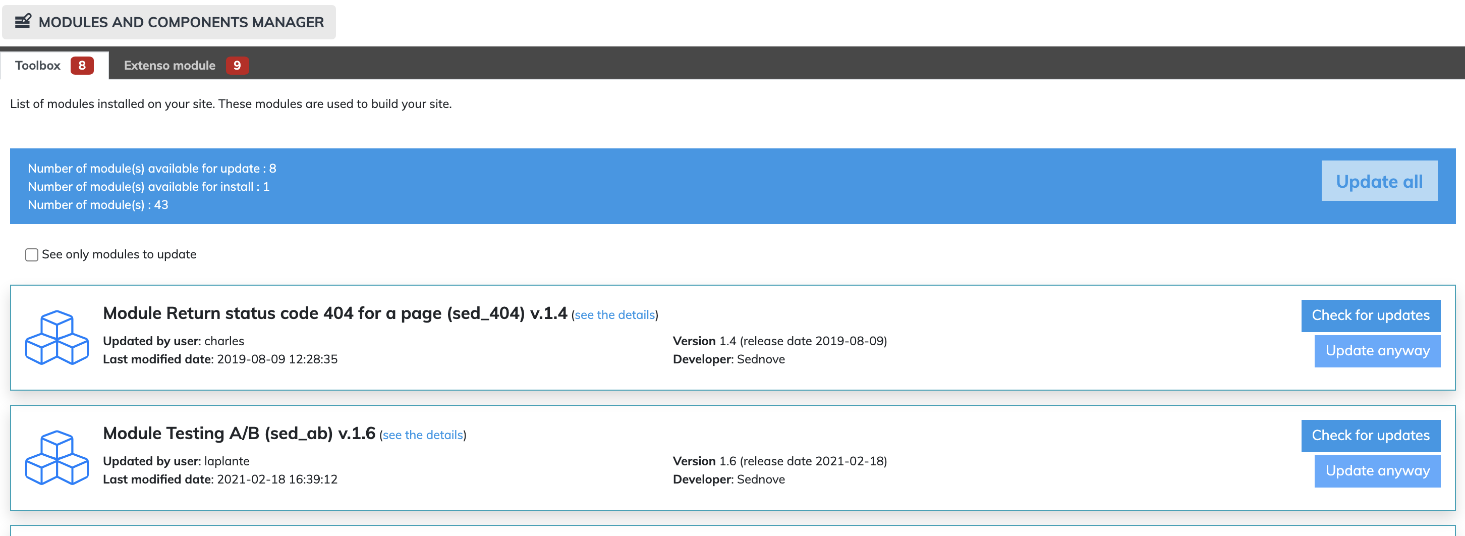 Mise à jour des modules