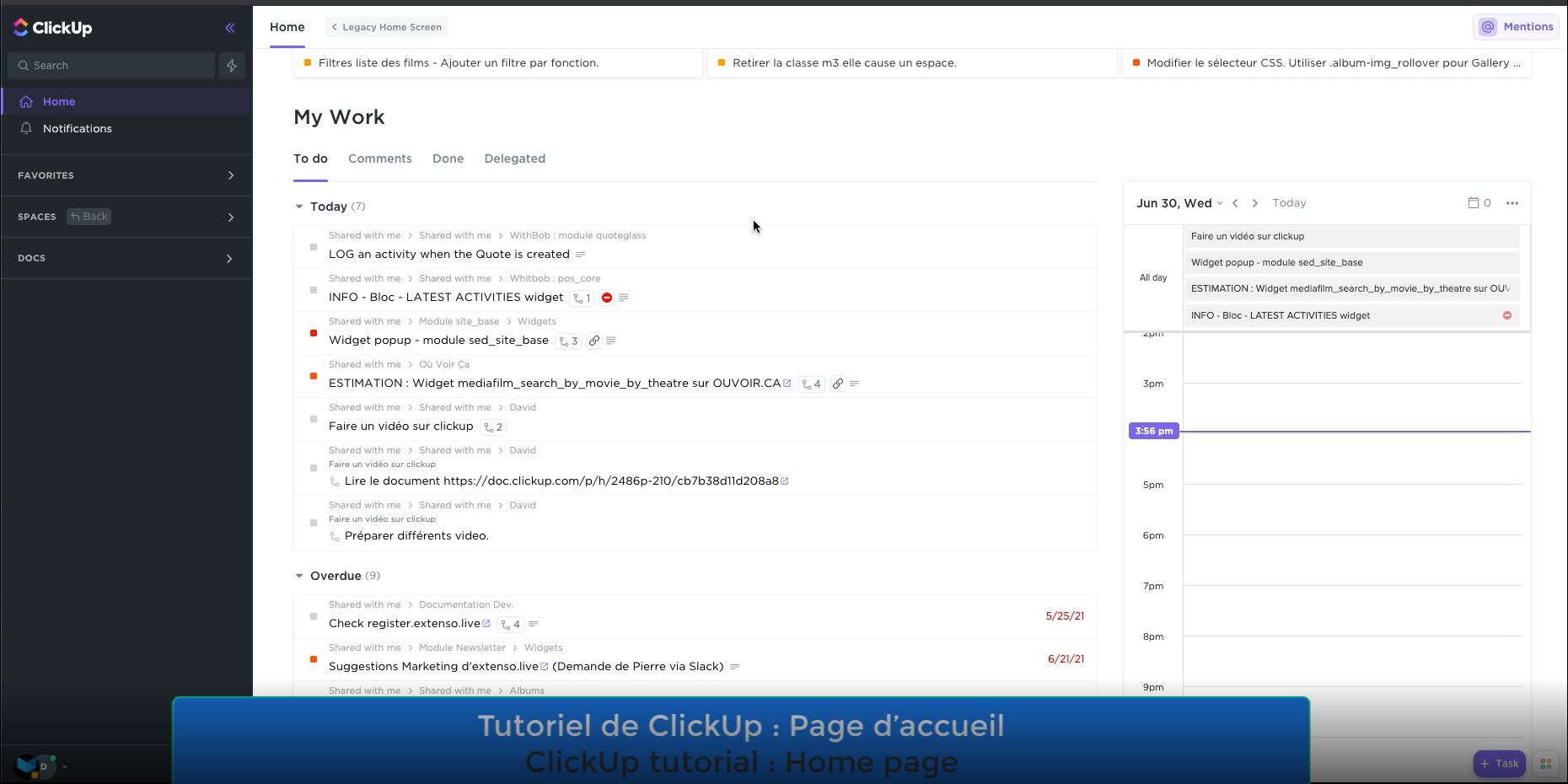 Tutoriel ClickUp page d'accueil (en français et anglais)