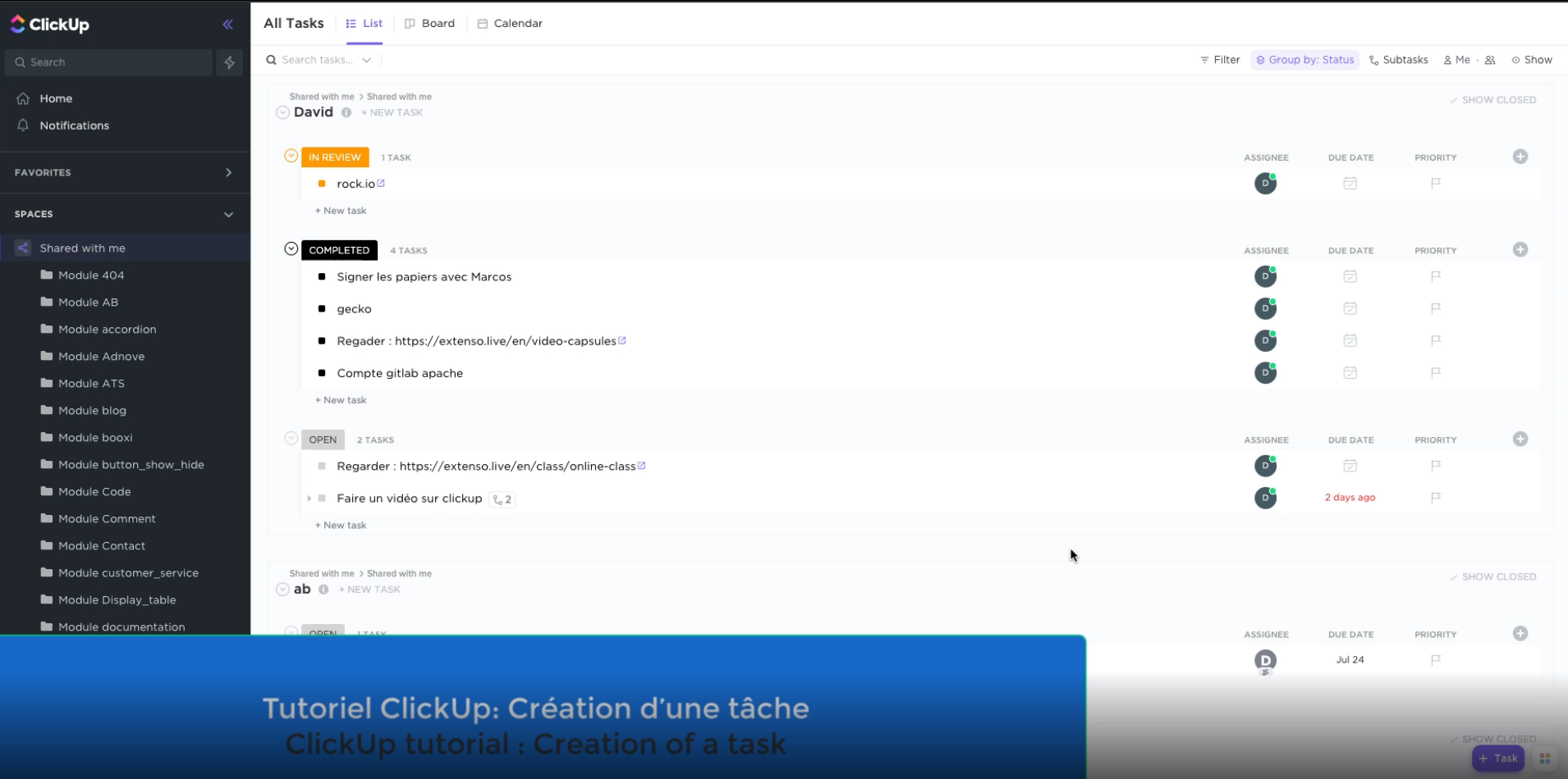 Création d'une tâche ClickUp (en français et anglais)